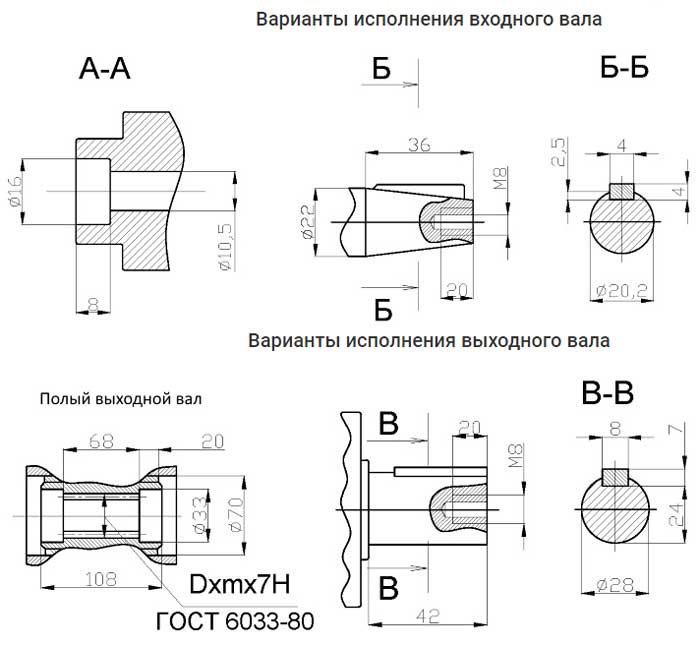 Варианты исполнения. Входной и выходной вал редуктора чертеж. Полый вал редуктора чертеж. Варианты исполнения выходного вала NMTV. Ц вариант исполнения входного вала.